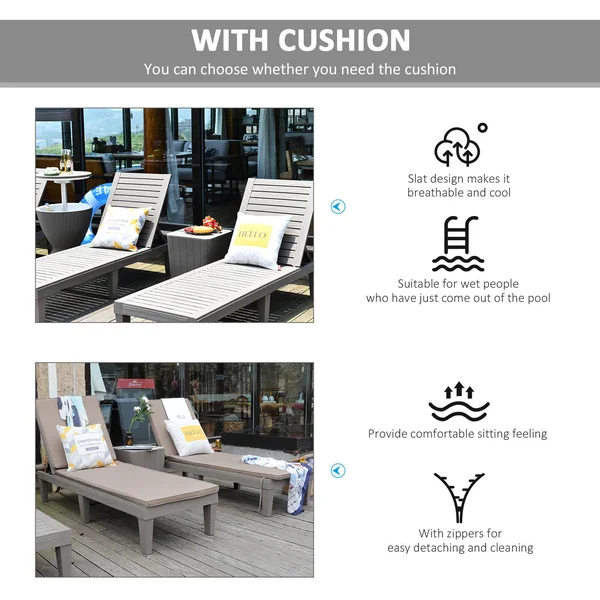 Outsunny 2-Piece Outdoor Patio Chaise Lounge Chair with 5-Level Adjustable backrest, Zippered Cushions & Modern Design