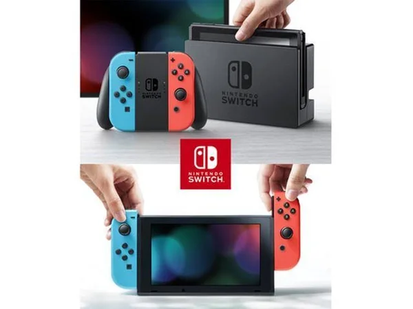 Nintendo Switch with Neon Blue/Red JoyCons Bundle Includes Extra Warranty - Black