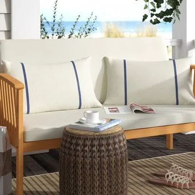 Highland Dunes Churchton Indoor/Outdoor Sunbrella Lumbar Pillow Color: White/Navy