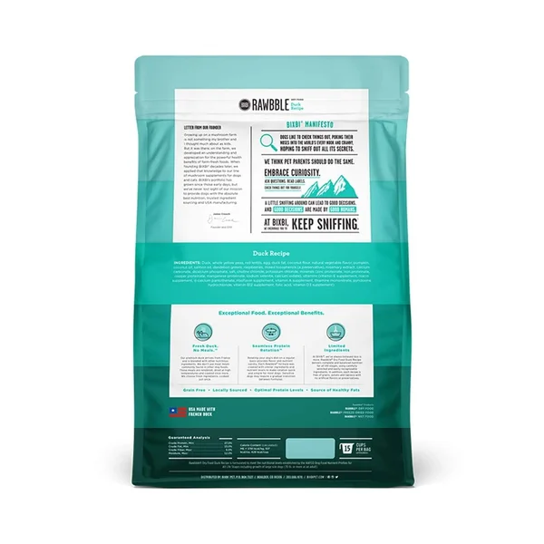 Rawbble Dry Dog Food - Grain Free Duck Recipe 24 lbs