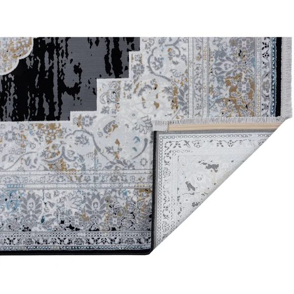 Xanthos Collection Black/Tan Transitional Polyester Area Rug - 5' x 8'