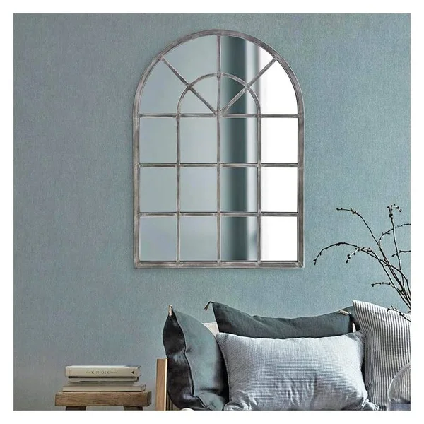 Delacora HE-13359 Fenetre 41x22 x 29x22 Arched Farmhouse Style Window Pane - Antique Silver