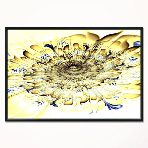 Designart 'Light Yellow Digital Art Fractal Flower' Floral Framed Canvas Art Print - 20 in. Wide x 12 in. High