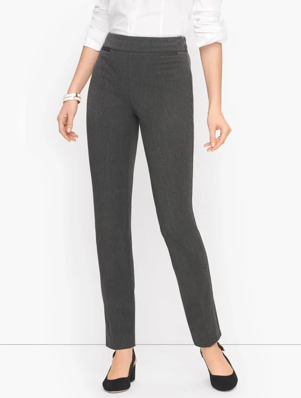 Refined Bi-Stretch Straight Leg Pants - Charcoal Grey Heather - 10 Talbots
