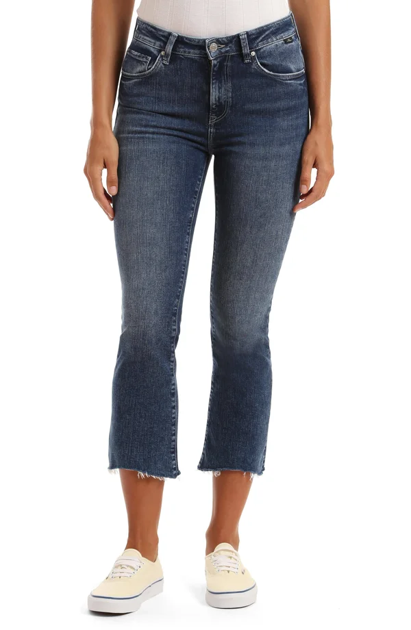 Mavi Jeans Anika Raw Hem Crop Flare Jeans - Blue - 29 x 26