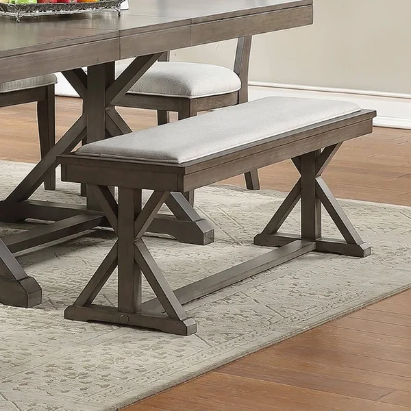 Simple Relax White Fabric Upholstery Dining Bench - Grey - Dining Height - Single - Cream