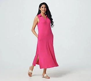 Cuddl Duds Flexwear Polo Tank Maxi Dress, Size Small, Beetroot Pink