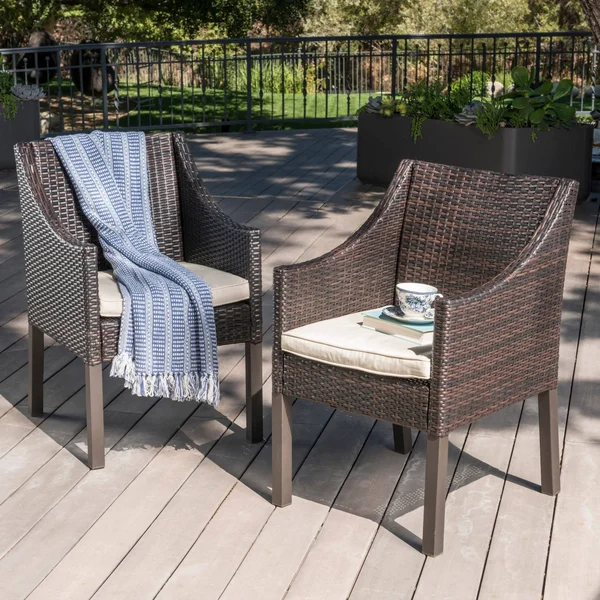 Christopher Knight Home Antibes Outdoor Wicker Dining Chairs with Cushions by, Brown