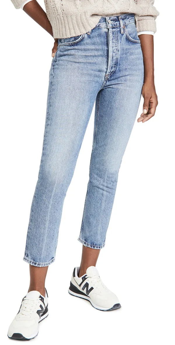 Agolde Riley High Rise Straight Crop Jeans - Blue - Cropped Jeans