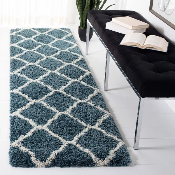 Safavieh Hudson Shag Ariola Trellis 2-Inch Thick Rug - 2&3x22 x 10& Runner - Slate Blue/Ivory