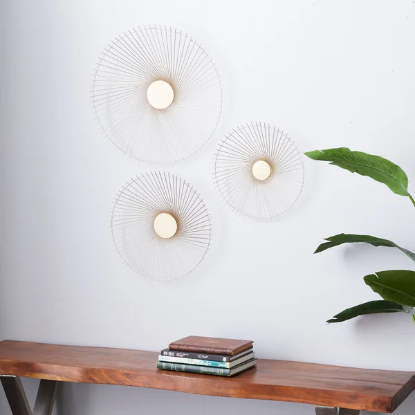Gold Iron Contemporary Wall Decor (Set of 3) - 23 x 3 x 23 Round - 22.63" x 22.63" x 2.50"