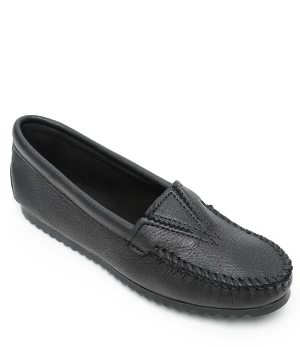 Minnetonka Deerskin Gore Front Flat - Women's - Black