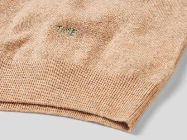 Benetton, Beige Turtleneck Sweater in Pure Merino Wool Customizable, Size M, Beige, Women