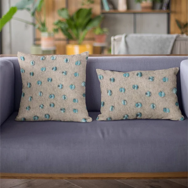 Plutus 18x22 x 18x22 Wool Dot Luxury Throw Pillow in Blue