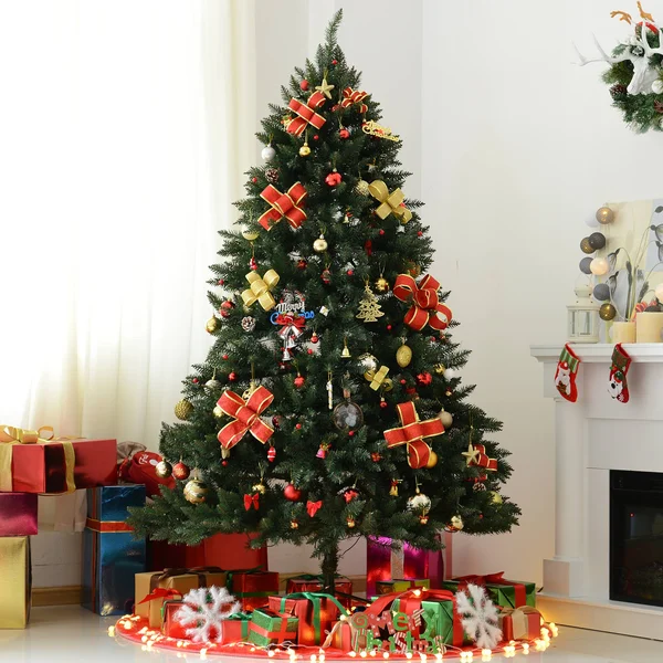 HOMCOM 7& PVC 700 Pre Lit White LED Artificial Christmas Tree - Green