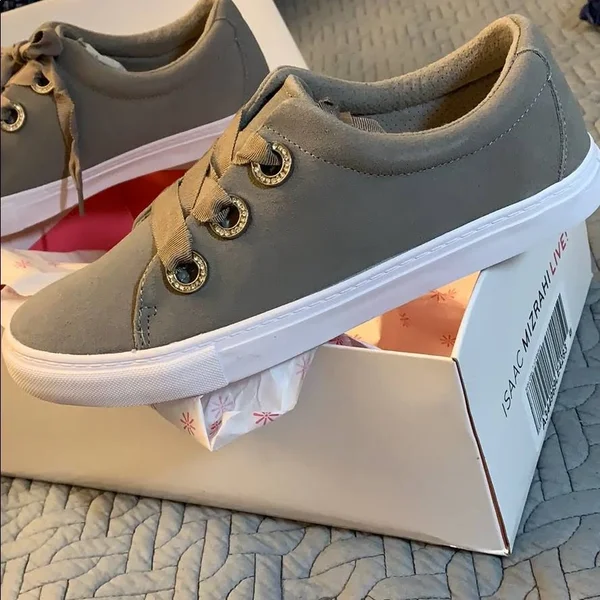 Isaac Mizrahi Live! Soho Grosgrain Lace-Up Suede Sneakers - Size 7-1/2 Medium, Soho Grey