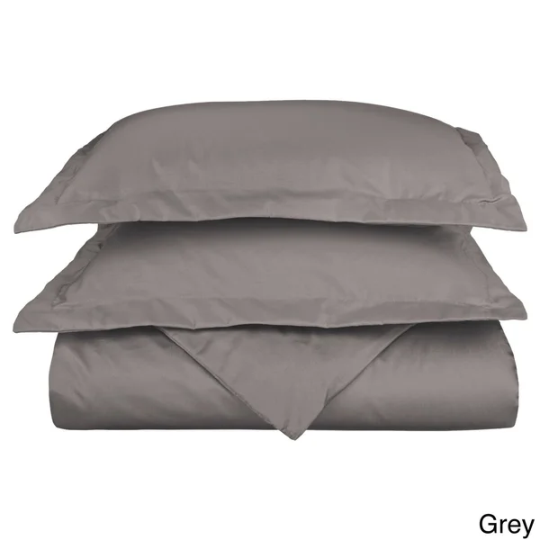 Superior 600 Thread Count Cotton Blend Solid Duvet Cover Set Grey Twin