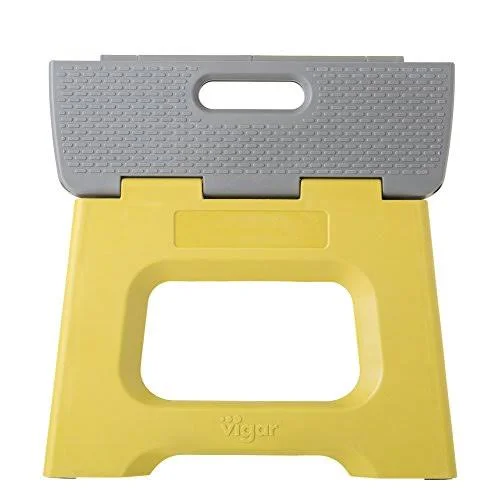 Vigar Compact Foldable Stool, 9 Inches, Lightweight, 330-Pound Capacity Non-Slip Folding Step Stool for Kids and Adults, Mustard
