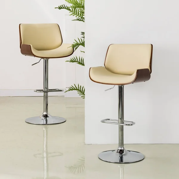 Glitzhome Mid-Century Modern Adjustable Swivel Bar Stools in Grey (Set of 2)