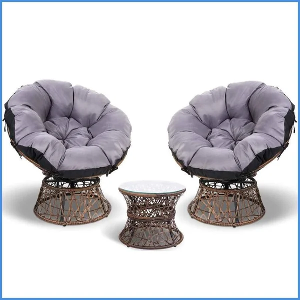 Gardeon Papasan Chair and Side Table Set - Brown