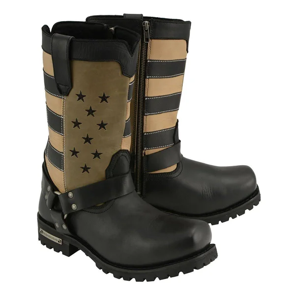 Milwaukee Leather Mbm9045 Men's Stars and Stripes Black with Tan Motorcycle Harness Boots - Distressed Brown, 11