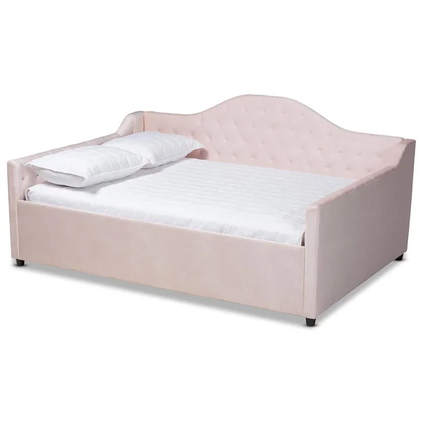 Baxton Studio Perry Velvet Upholstered and Tufted Daybed Light Pink, Size: Queen