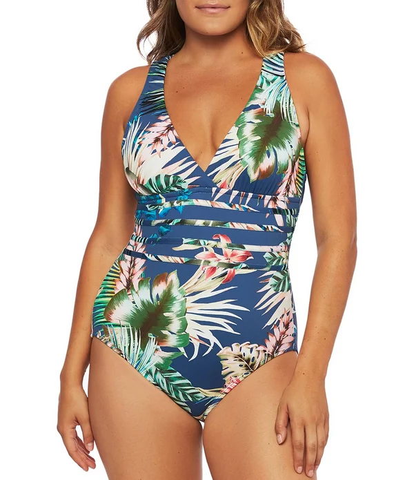 Tropical Rain Multi-Strap Cross-Back One Piece blue moon - 0