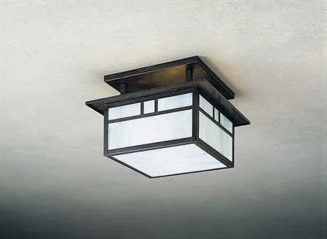 Arroyo Craftsman Lighting Huntington Two-Light Semi-Flush Mount Light Double T-Bar Overlay - Antique Copper, Off White - HCM-12