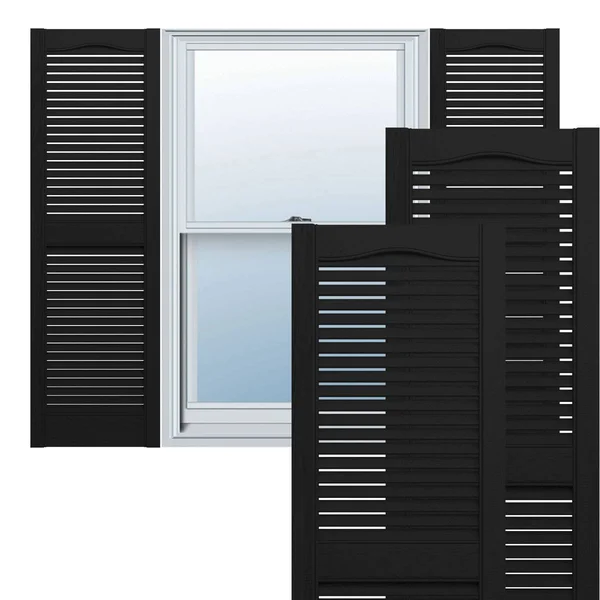 Builders Edge 12 in. x 72 in. Louvered Vinyl Exterior Shutters Pair in Black