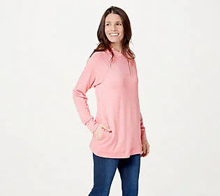 Susan Graver Weekend Heathered Brushed Knit Pullover Top, Size Small, Heather Coral