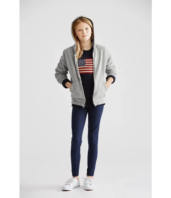 Ralph Lauren Girls 7-16 Flag Cotton Crewneck Sweater - Hunter Navy - XL