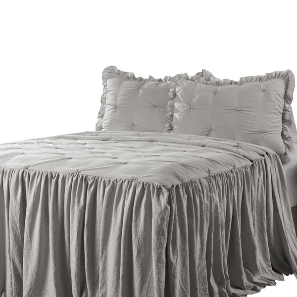 Lush Decor Ravello Pintuck Ruffle Skirt Bedspread Light Gray Set Queen