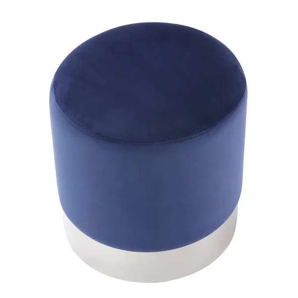Inspired Home Elsa Velvet Round Ottoman with Metal Base, Navy/Chrome