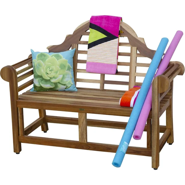 Compact Teak Outdoor Bench W- Crown Design in Natural Finish