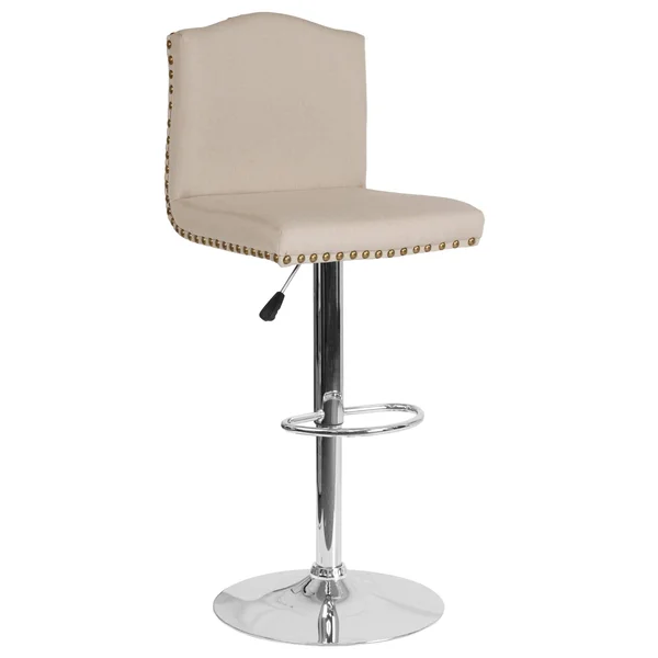 Bellagio Contemporary Adjustable Height Barstool with Accent Nail TRIM, Brown Leather
