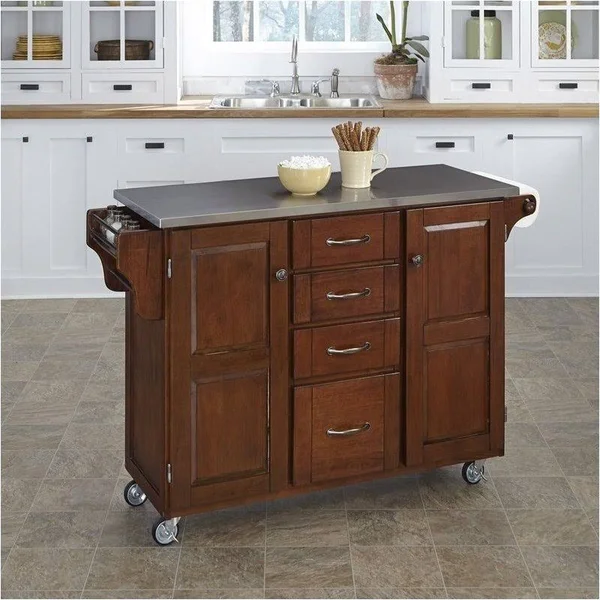 Hawthorne Collections Stainless Steel Top Kitchen Cart in Cherry