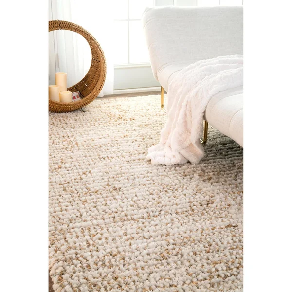 nuLOOM Remona Hand Hooked Casual Solid Shag Natural 5& x 8& Area Rug