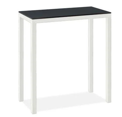 Room & Board - Modern Parsons 48W 24d 42h Bar Table w/ 2x22 Leg, Smoke Tempered Glass Top w/ White Base