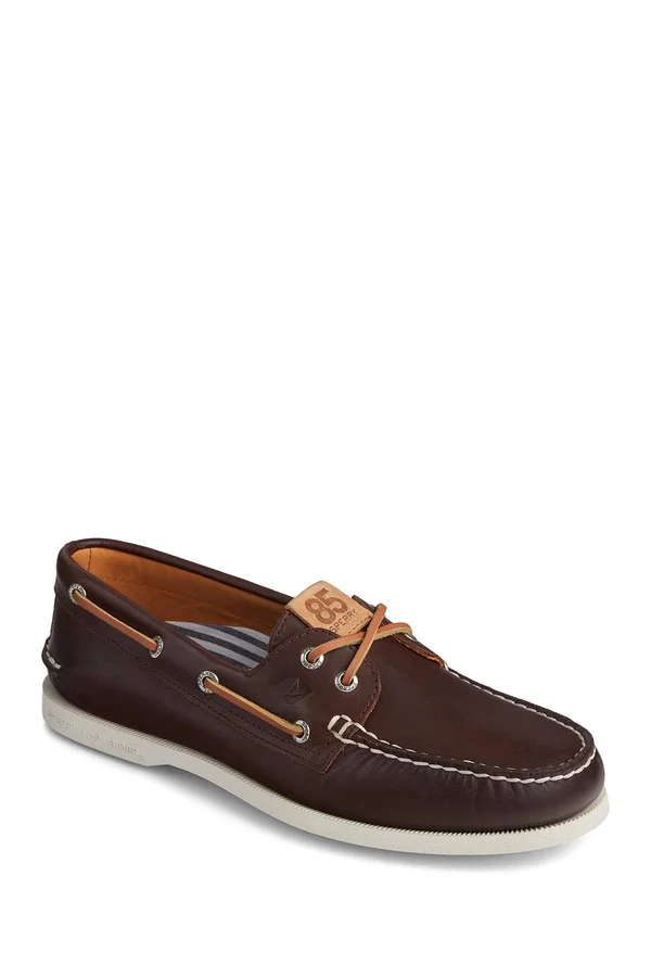 Sperry Top-Sider Men's Authentic Original 2-Eye 85th Anniversary Shoe - Size: 8.5, Brown/White Leather