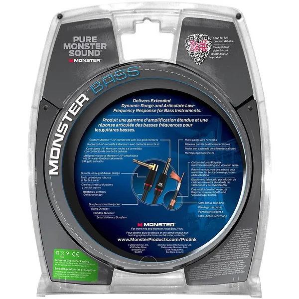 Monster Cable Bass 1/4 inch Angled to Straight Instrument 12 Foot