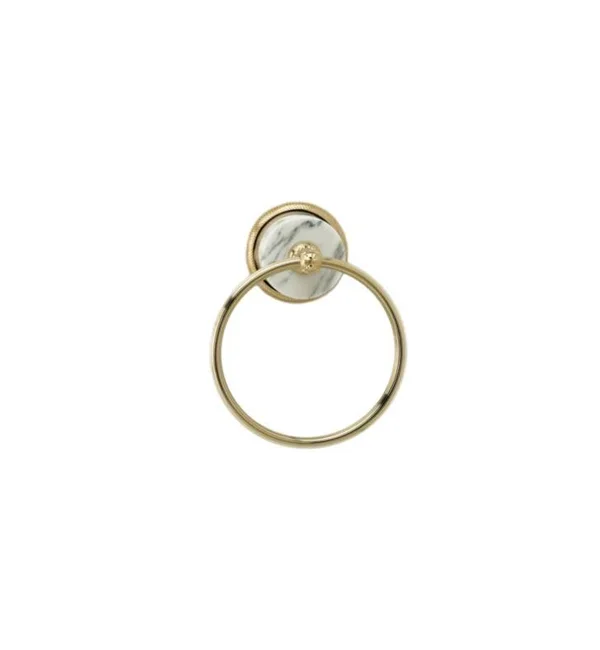 Phylrich Valencia 6 1/8x22 Wall Mount Towel Ring in Polished Brass Uncoated, Handles: Beige Marble, SKU: KMD40-03U