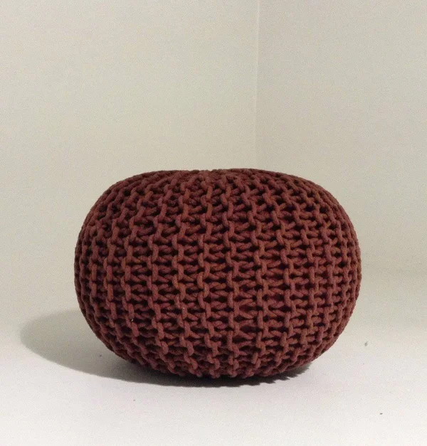 Gfurn Handmade Round Knitted Pouf - Marsala, 50x35cm