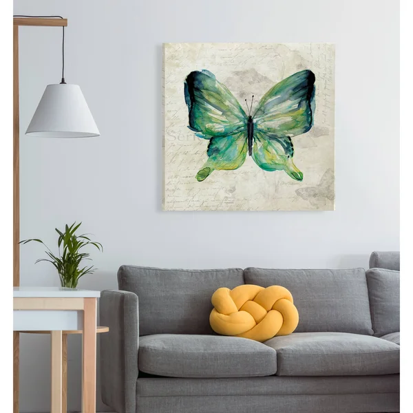Wexford Home Butterfly Sketch II -Gallery Wrapped Canvas - Yellow - Blue, Green, Red, Black, White 16x16, Size: 16 x 16