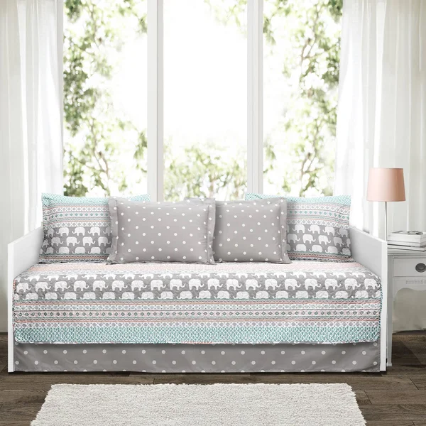 Lush Decor Elephant Stripe 6-Piece Daybed Cover Set - Blue, 39" x 75"