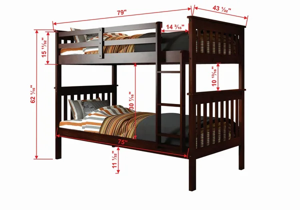 Donco Twin/Twin Mission Bunk Bed with Under Bed Drawers Cappuccino Finish