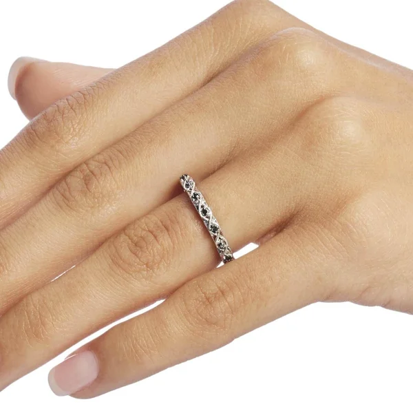 Miadora 10K White Gold 1/8ct TDW Black Diamond Stackable Wedding Band Ring - 5