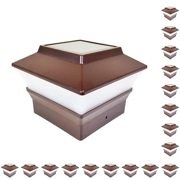 iGlow 18 Pack Brown Outdoor Garden 4 x 4 Solar LED Post Deck Cap Square Fence Light Landscape Lamp Lawn PVC Vinyl Wood