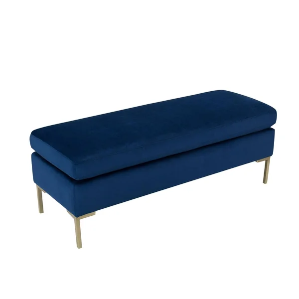 HomePop Bedford Large Velvet Decorative Bench with Pillow Top, Multiple Colors, Blue