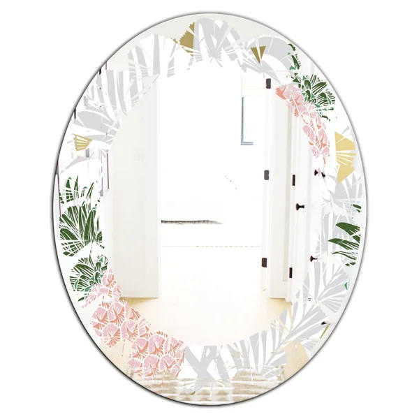 Designart 'Pineappple on Tropical Leaves' Modern Round or Oval Wall Mirror - Leaves - 24 in. Wide x 24 in. High