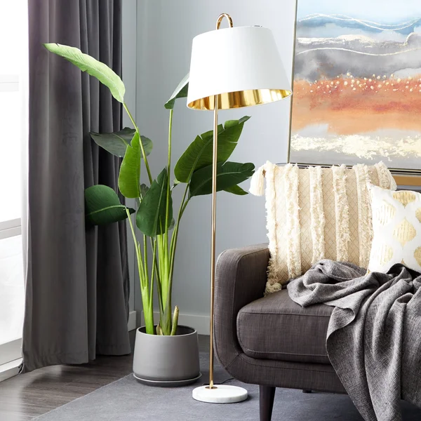 Modern White and Gold Metal Floor Lamp 16x22 W x 60x22 H - 16 x 16 x 60 - Black
